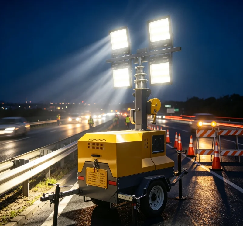 High-Intensity 400W*4 Light Tower for Mining & Tunnel Construction - 100m Illumination Range