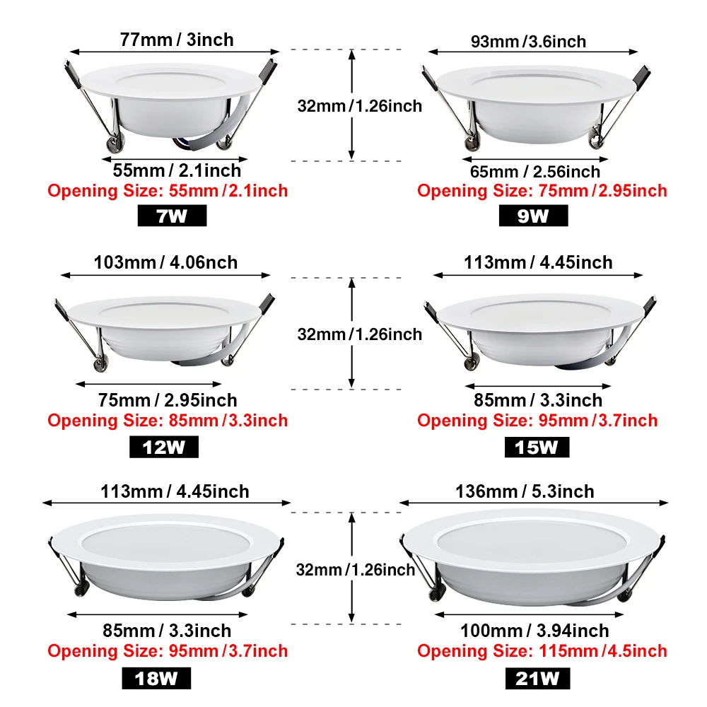 Spot LED Down light Home Ceiling Lamp AC 220V 240V 7W 9W 12W 15W 18W Concealed LED Ceiling Downlight Spotlight Indoor Lamps