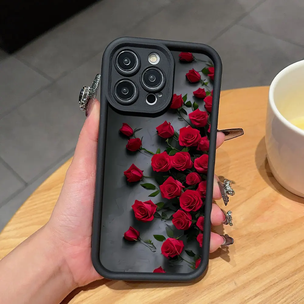 Drop-proof Phone Cases For Samsung Galaxy S26 S25 S24 Note 20 Ultra S22 S23 S21 Plus A16 A26 A55 A34 A36 A54 A56 Red rose Cover