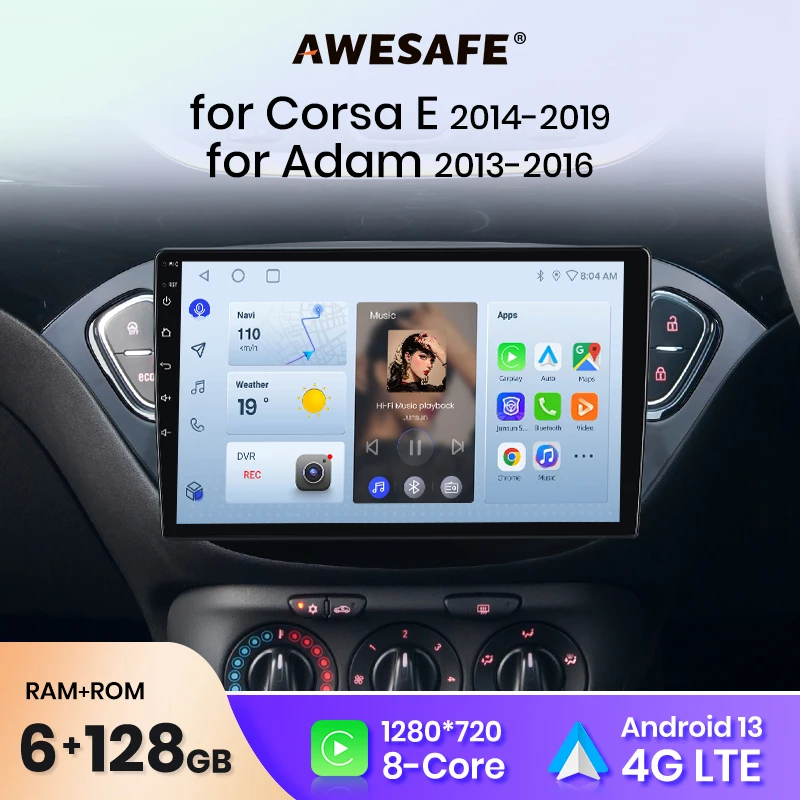 AWESAFE PX9 Wireless CarPlay Autoradio for Opel Corsa E 2014 2015 - 2019 for Adam 2013 - 2016 Multimedia Car Intelligent Systems