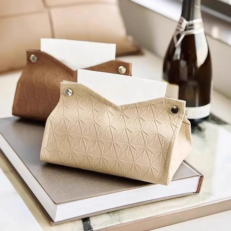 "Geometric Texture Tissue Box" Living Room Coffee Table Tissue Cover Simple Light Luxury Toilet Paper Box Household Storage Box