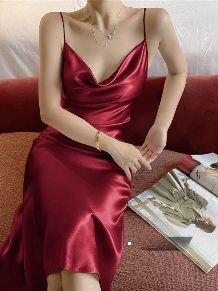 

Red Wedding Dr Women's Morning Robe Sisters' Long Slim Fit Dr Suit Underwear Sexy l Waist A-Line Skirt V-Ne