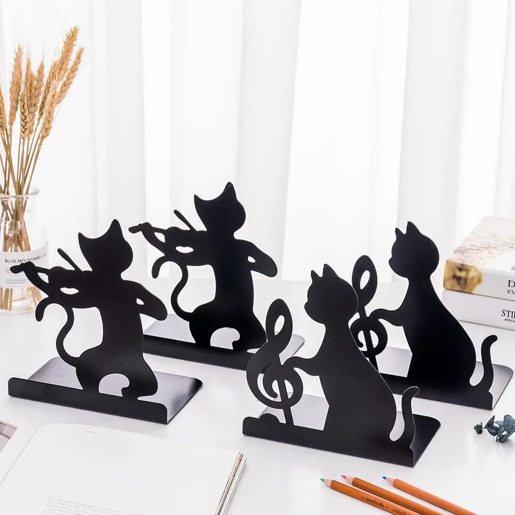 2 Pieces Black Art Bookend Cute Cartoon Various Styles Book Stand for kids children room Decoration