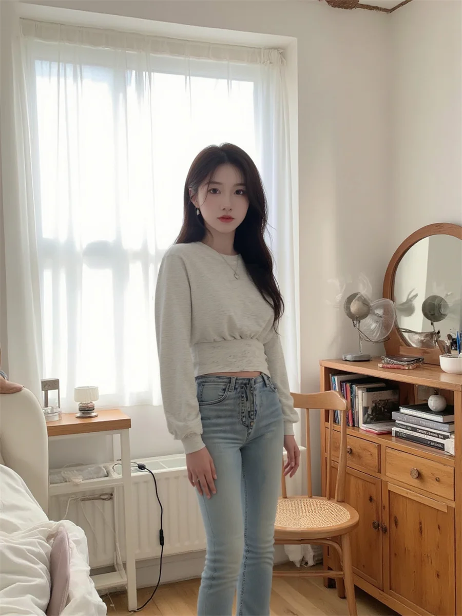 

Серые толстовки без капюшона, женские топы с длинным рукавом, зеленый, фиолетовый, темно-синий, коричневый, розовый, желтый, красный, черный, белый, разноцветный выбор, мода