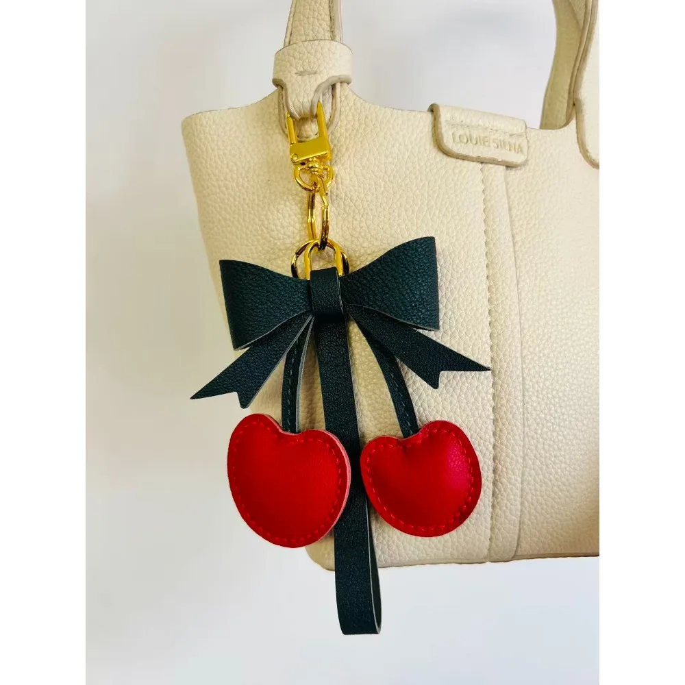 Love Cherry Style Handmade Leather Bag Pendant Key Chain Decoration Charm Hanging ornaments Fashion bag accessories