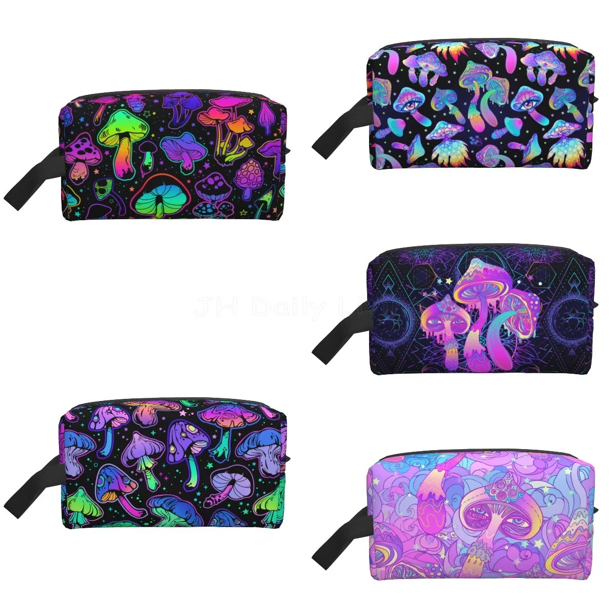 Bright Magic Psychedelic Mushrooms Travel Storage Bags Unisex Portable Large Capacity Cosmetic Bag Makeup Organizer Waterproof