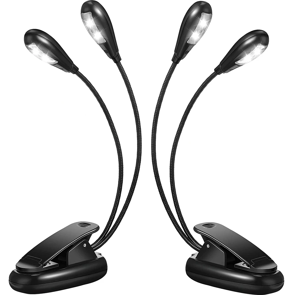 2Pcs Music Stand Light Clip on LED Book Lights Dual Arm Reading Lights for Books in Bed 360 Degree Adjustable Clip