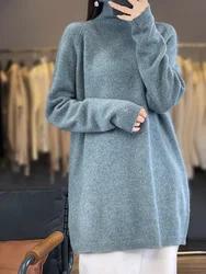 Women's Long-Neck Cashmere Sweater Loose Fit Wool Knitted Golden Bean Yarn Long Sleeve Autumn Winter New Style
