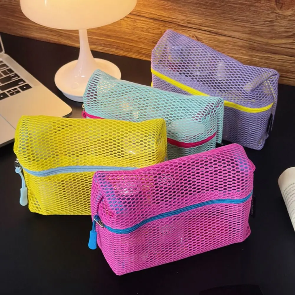 Nylon Mesh Cosmetic Bag Mesh Portable Cosmetic Storage Bag Zipper Closure Toiletry Organizer Bag Multifunction Storage