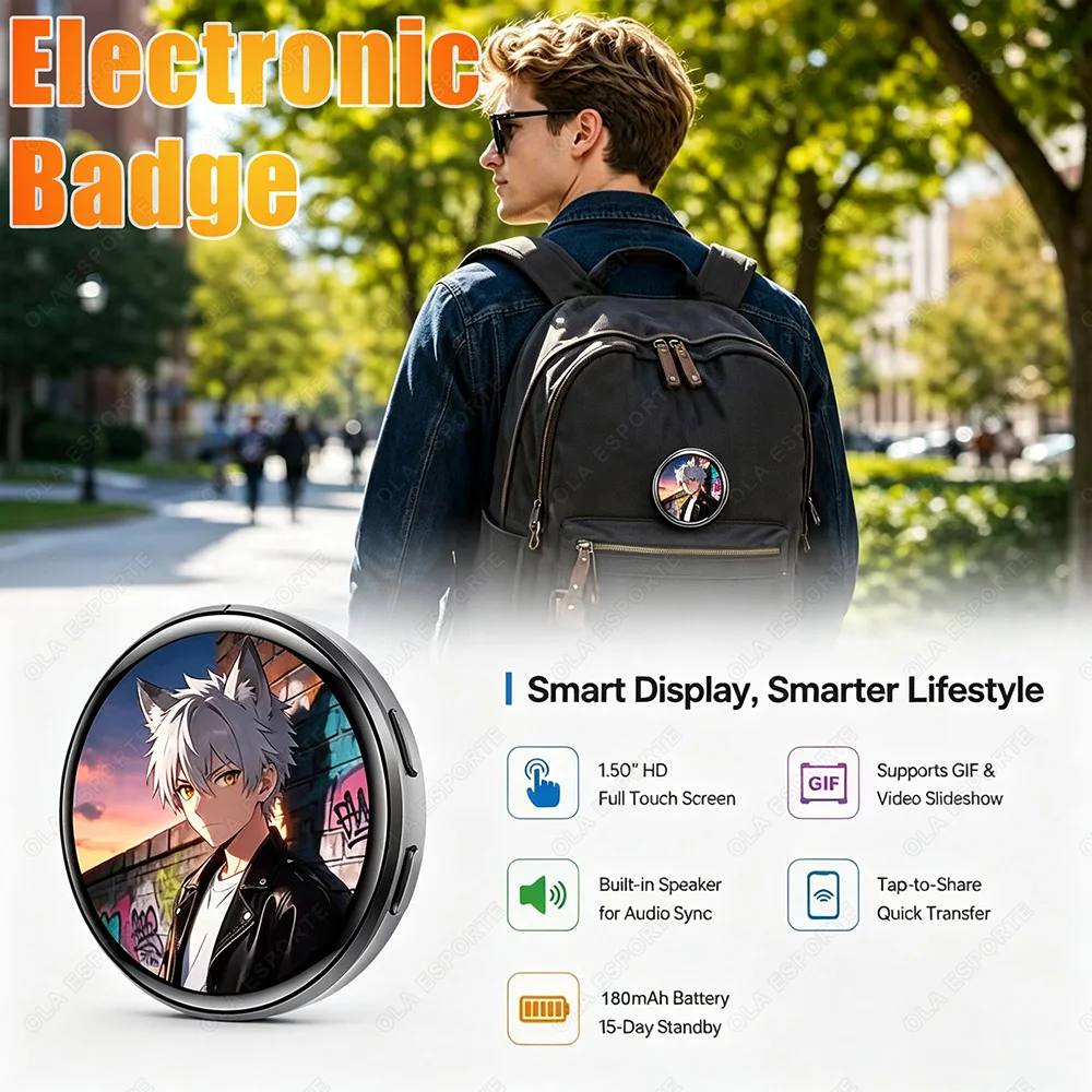 E-Badge Display Pin Dynamic Electronic Badge Anime Merchandise Digital Display Badge Dynamic Gift For Otaku Fans Friends Bw01