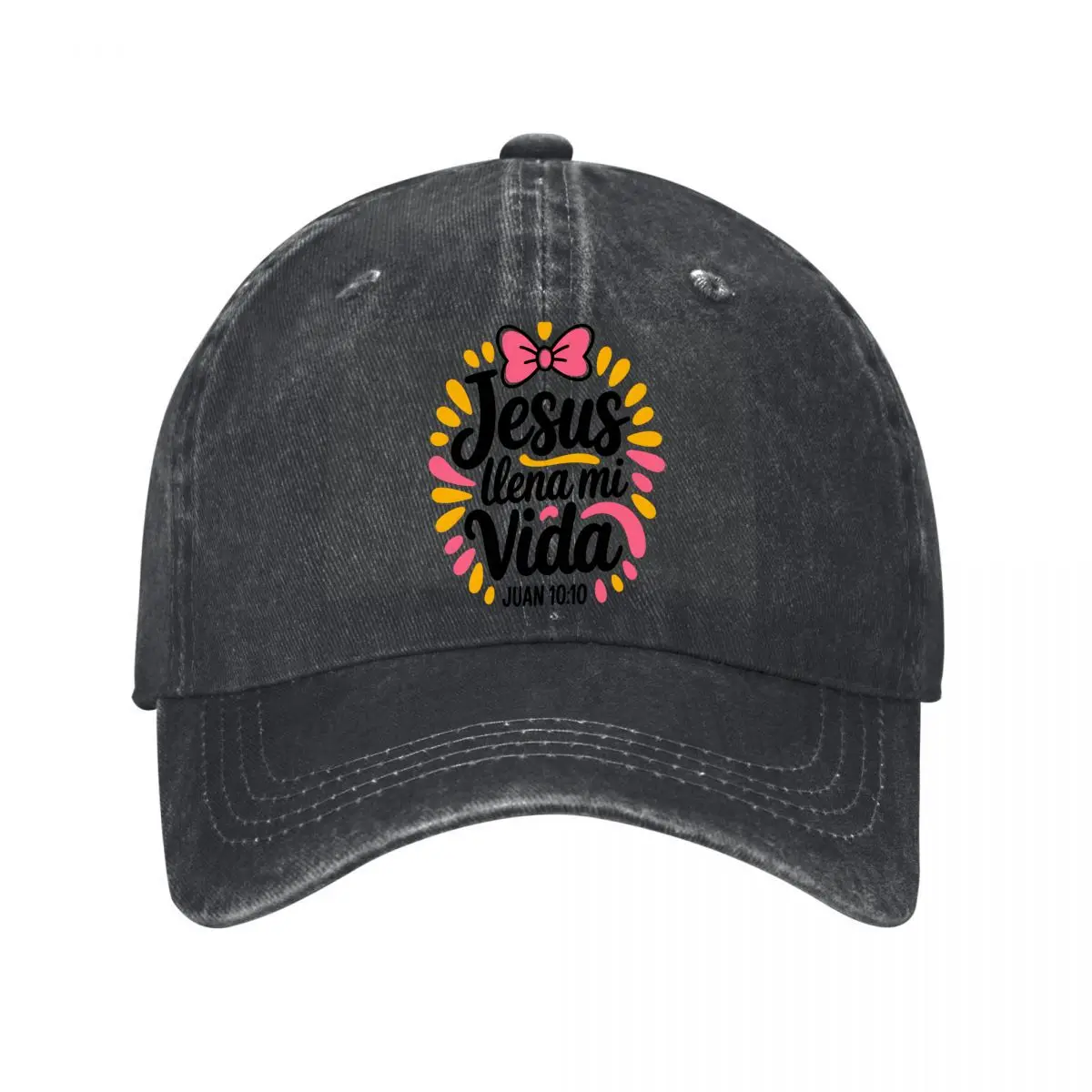 Jesus Llena Mi Vida Juan Ten Ten Pink Bow Christian Faith Washed Baseball Cap Outdoor Hat