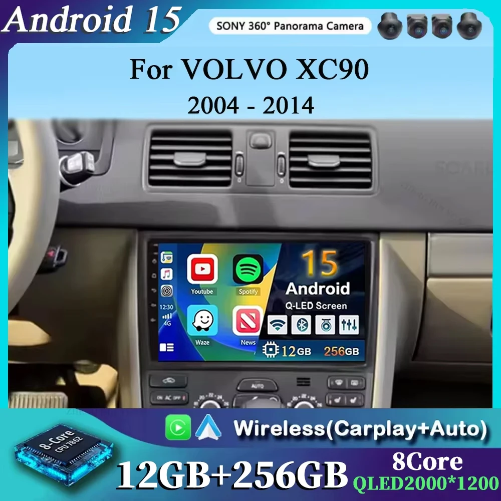10 Polegada para volvo xc90 2004-2014 12 + 256gb android 15 4g tela de toque rádio do carro reprodutor de vídeo multimídia navegação gps carplay dsp
