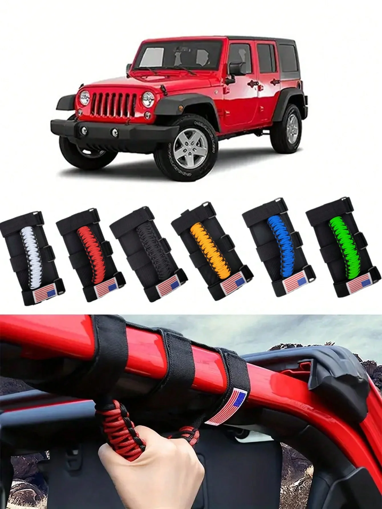 

Набор из 2 ручек с узором флага США — простой в использовании, дизайн с 3 ремнями для Jeep for Wrangler, TJ, YJ, JK, JL, Gladiator,