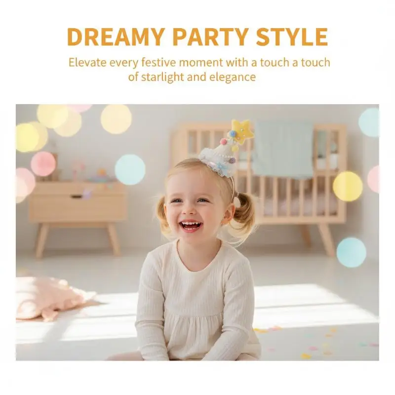 Yellow Star Hair Accessories Birthday Hat Headband for Girls Cake Hair Clip for Festive Party Occasions