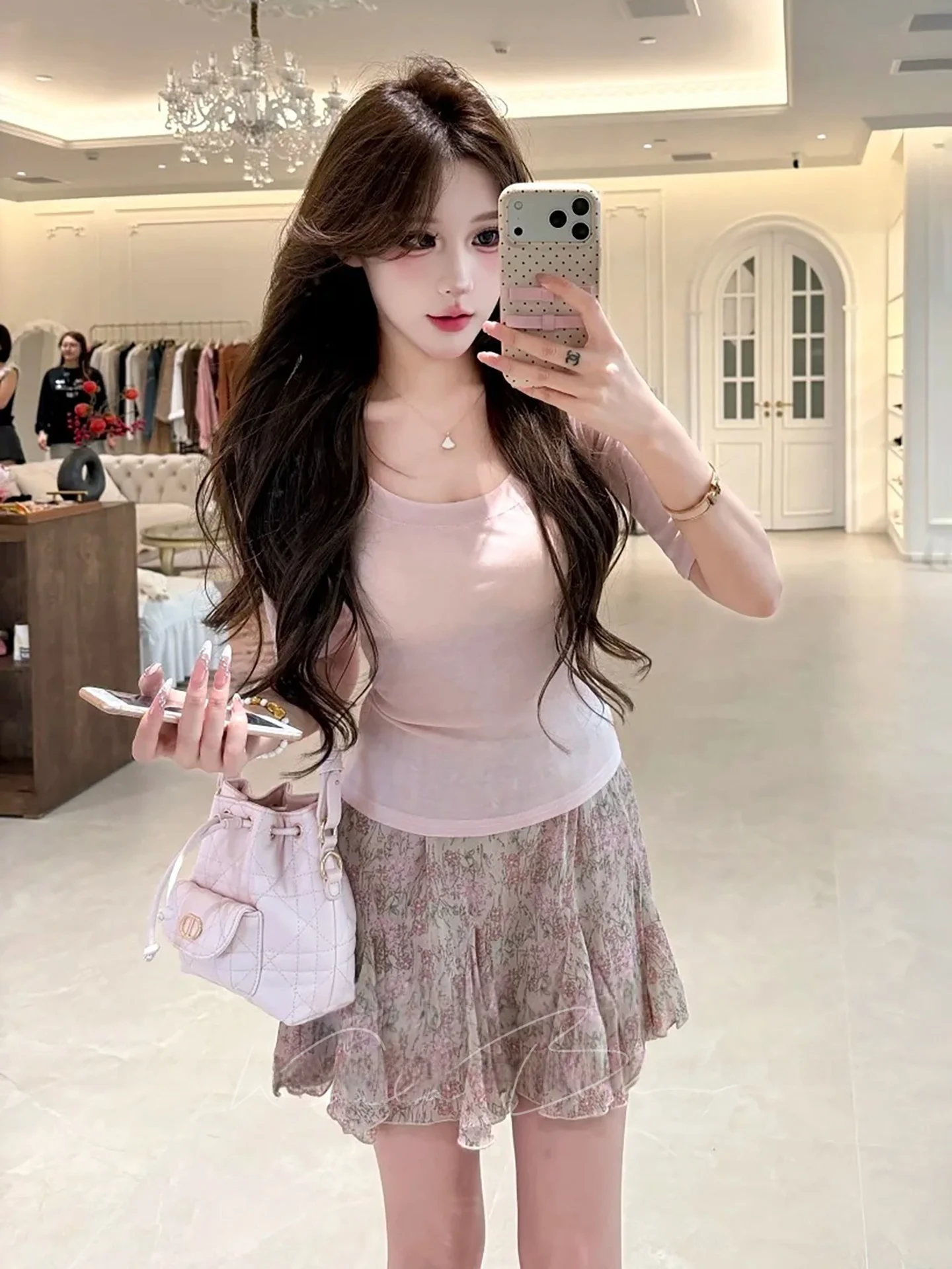 

Floral Print A-Line Skirt High Waist Pure Desire Style Women's Fashionable Sweet Girl's Umbrella Skirt Short Length
