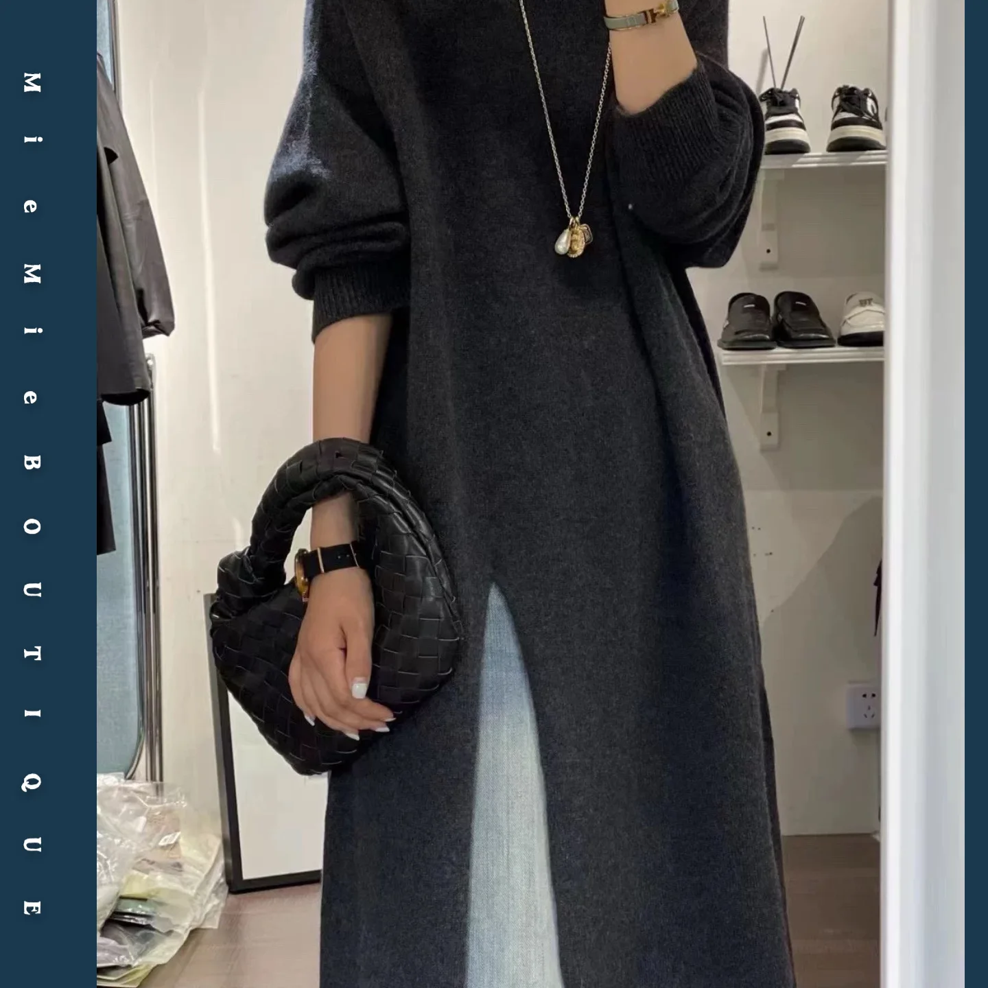 

Extended Length Bear Velvet Knitted Sweater Dr Women's Overhead Pure Color Soft Commute Sle Straight Tube Long Sve
