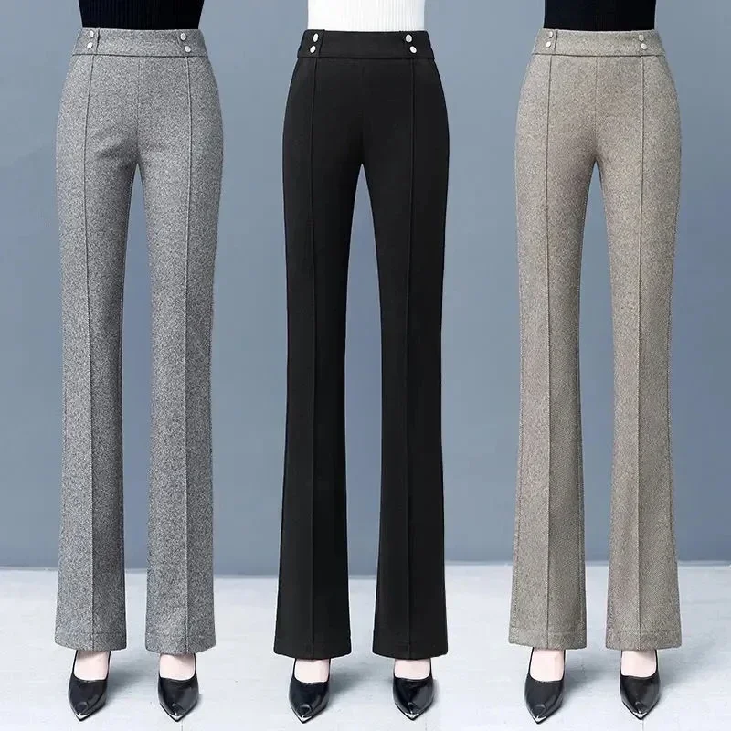Women's Micro Flared Pants 2026 New Autumn And Winter High Waisted Ladies Woolen Pants Loose Elegant Femme Leisure Pants M663