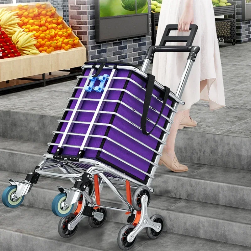 Shopping for Vegetables Small Pull Car Folding Hand  Car Household Cartl Cargo  Rod Trailer for The Elderly Portable