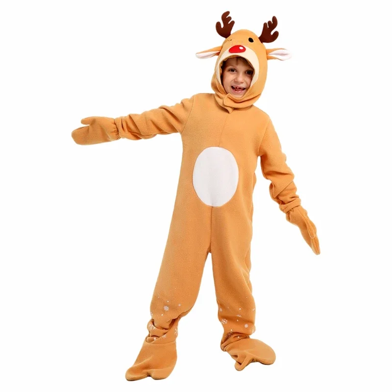 RT01 Adult Girls Animals Elk Christmas Reindeer Velvet Hooded Dress Kids Halloween Role Play Dress Up Cosplay Parent-Childre*Jk2