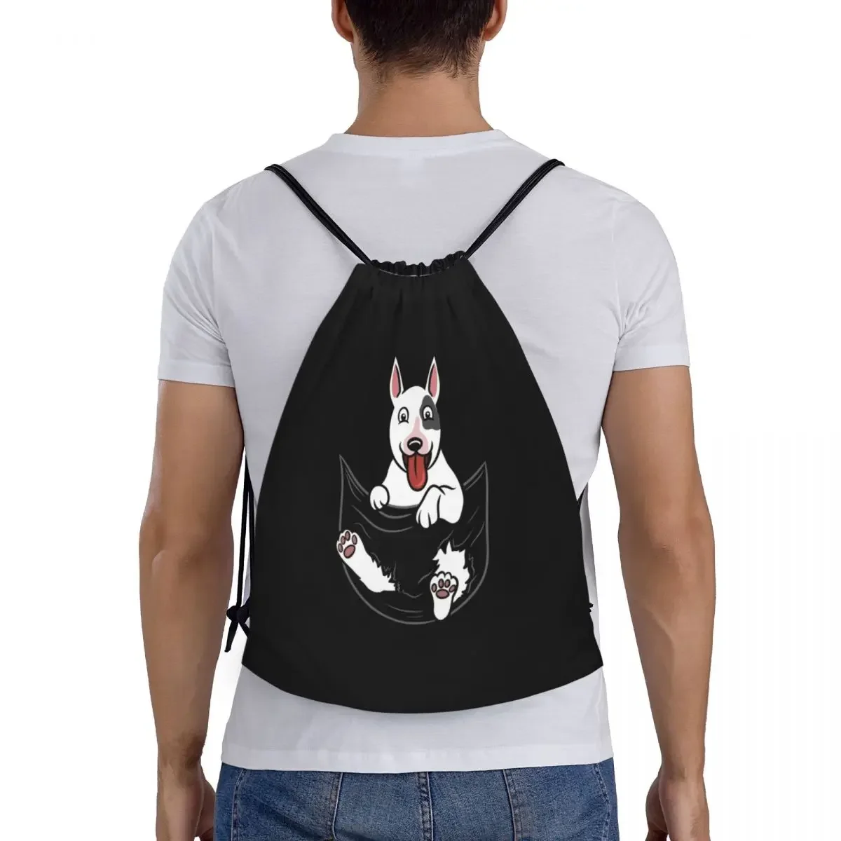 Mochila con cordón para hombre y mujer, morral deportivo con estampado de perro Bull Terrier en inglés, ideal para ir de compras, ideal para ir al gimnasio