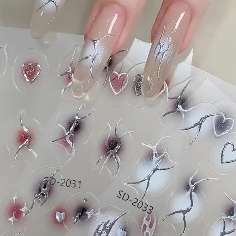 

Stripe Line Gradient Nail Sticker Metal Silver Flame Heart Blush Sliders Tribal Pattern Adhesive Decals Ombre Manicure Decor