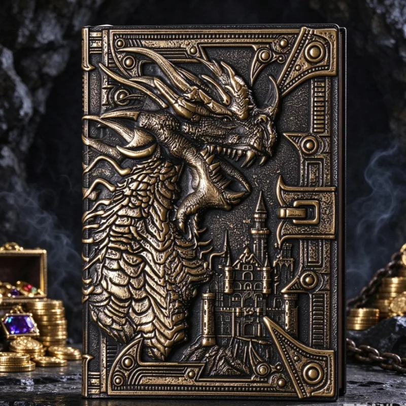 Retro Notebook 3D Embossed Dragon Design Faux Leather Evil Dragon Notebook Office Accessories Diary Decor School Supplies Gift