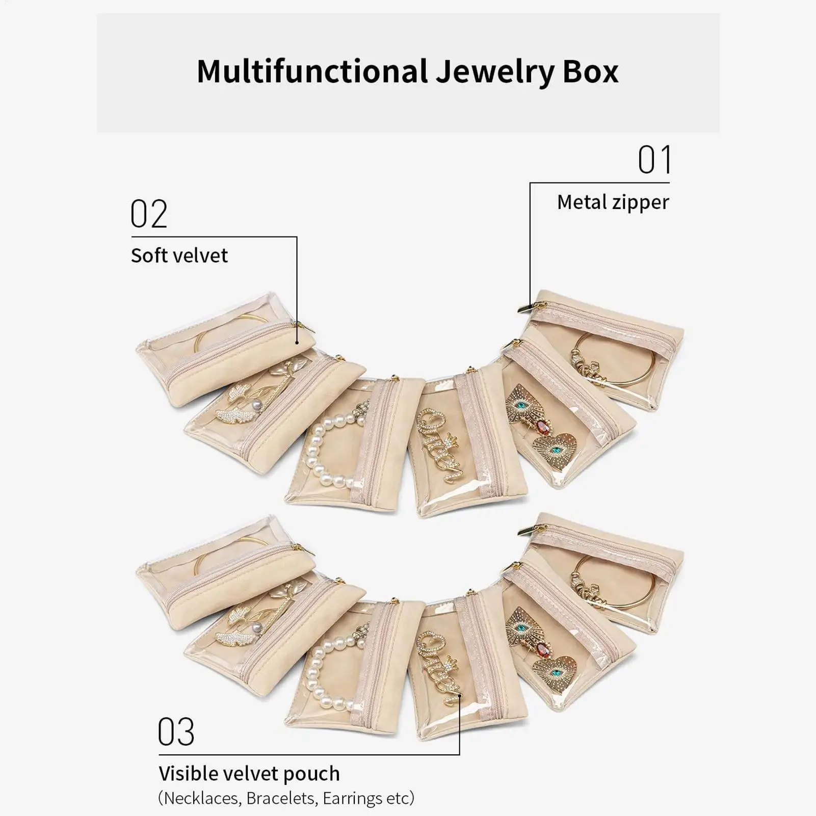 Anti Tarnish Jewelry Storage 12 Pieces Clear Dustproof Soft Velvet Packaging Small Jewelry Bags Travel Accessories For Necklace