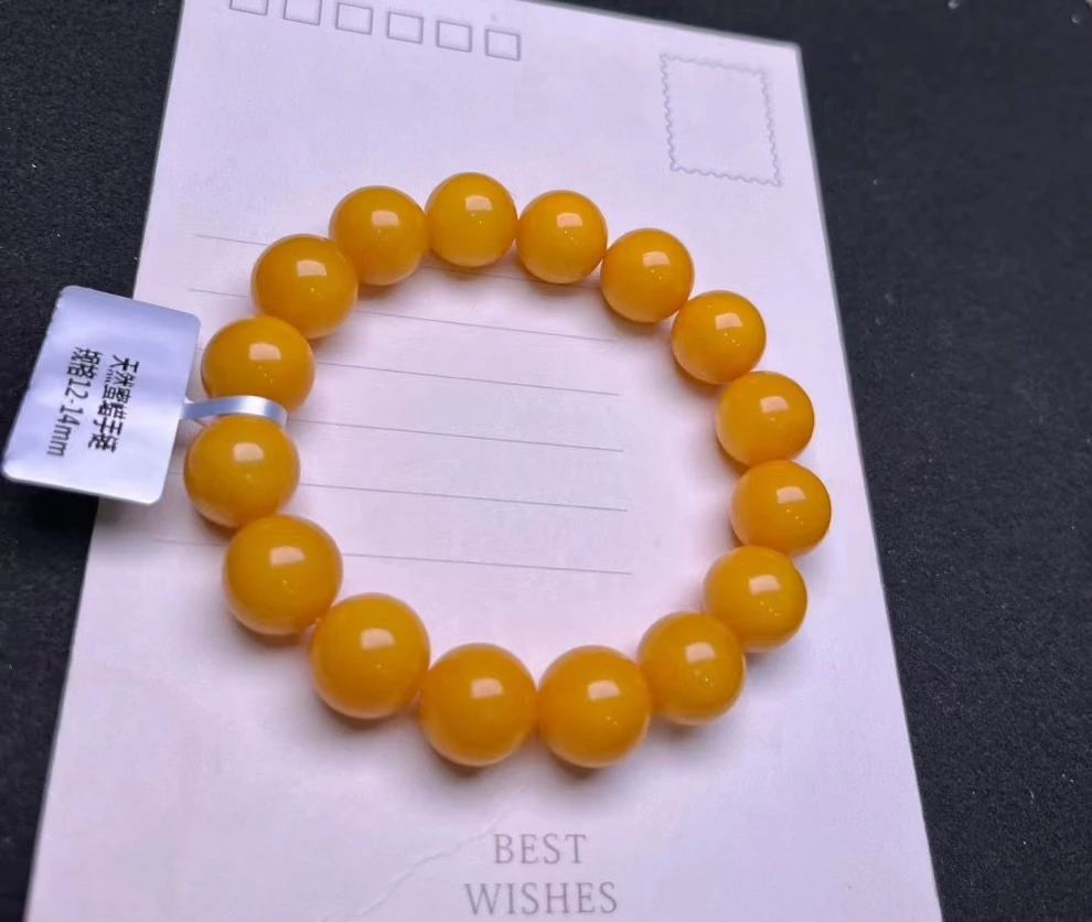 Natural Yellow Amber Gemstone Round Beads Bracelet Women Men Healing 12mm Stretch Amber Jewelry AAAAAA