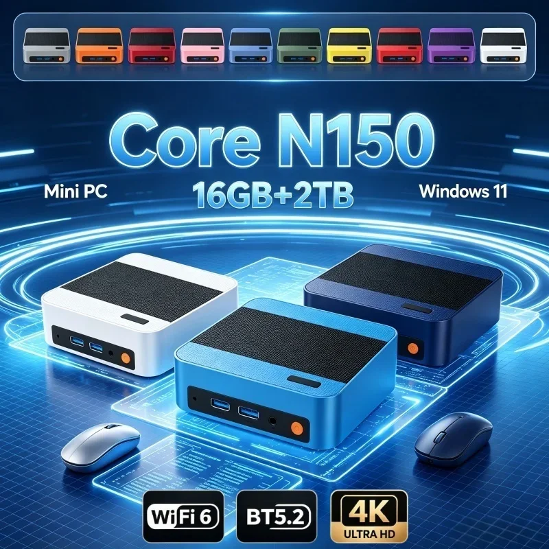2026 Efficient Mini Gaming PC Intel Core N150 Portable Win11 Desktop Gamer Computer 16GB RAM 1TB SSD WiFi6 BT5.2