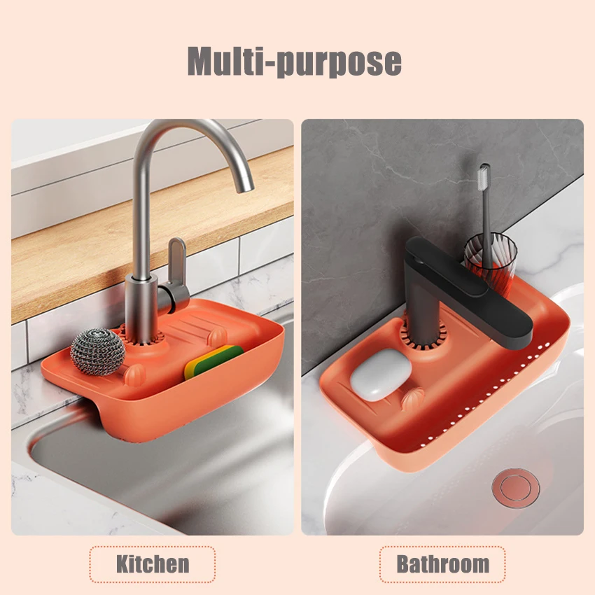 Silicon Sink Sponge Rag Drainer Rack Anti-splash Sink Dish Gadget Holder Storage Stand Bathroom Soap Organizer Shelf Drying Rack