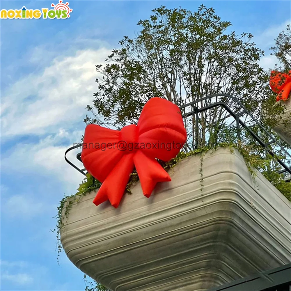 Outdoor Giant Inflatable Red Bow With LED Light For Balcony Advertising Decoration Stage Party Events