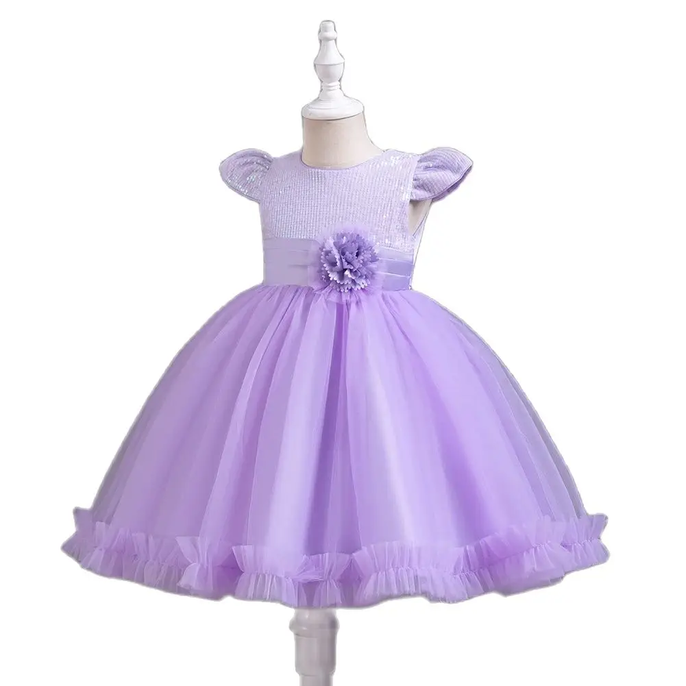 Vestito da principessa con paillettes in rete per bambini viola la festa di compleanno indossa una ragazza dolce da 2 a 10 anni