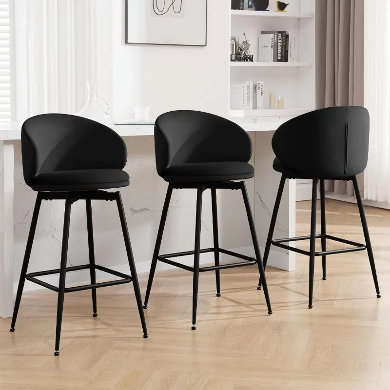 

30" Bar Height Stools Tall Bar Stools Set of 3 Swivel Velvet Barstools with Back, Modern Upholstered High Bar Chair Island Stool