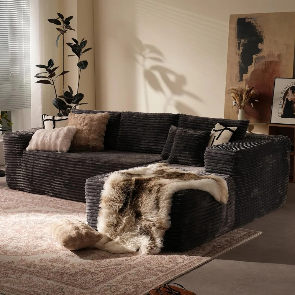 

106" Cloud Sectional Couch with Chaise Lounge,L Shaped Modular Modern Sofa,Comfy Corduroy Fluffy Sofa with Deep Seat,No Assembly