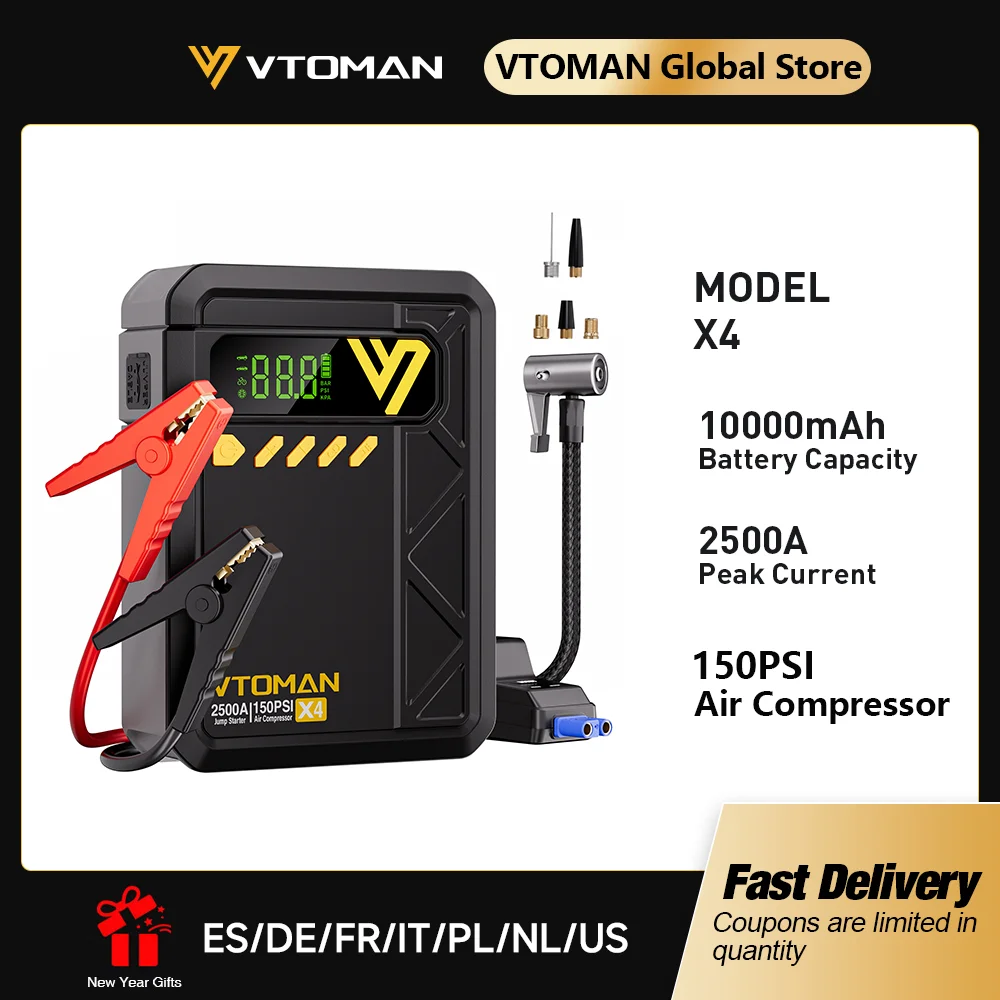 VTOMAN X4 2500A démarreur de saut automatique 150PSI pompe à Air batterie de voiture Boosters d'urgence dispositif de démarrage démarreur de voiture pour 8.5L/6.0L