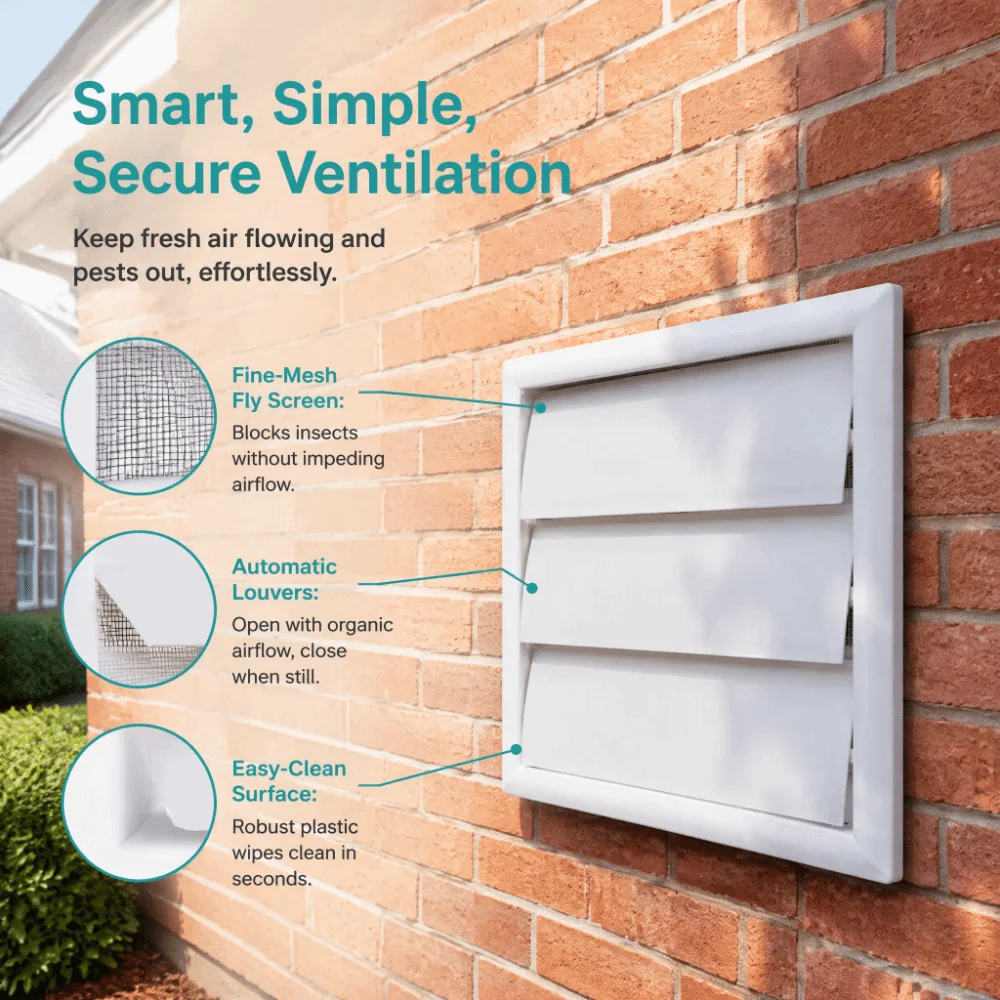 New With Net Air Vent Grille White 6 Inch Wall Duct Ventilation Grill Louvered Vent Cover Duct Installation