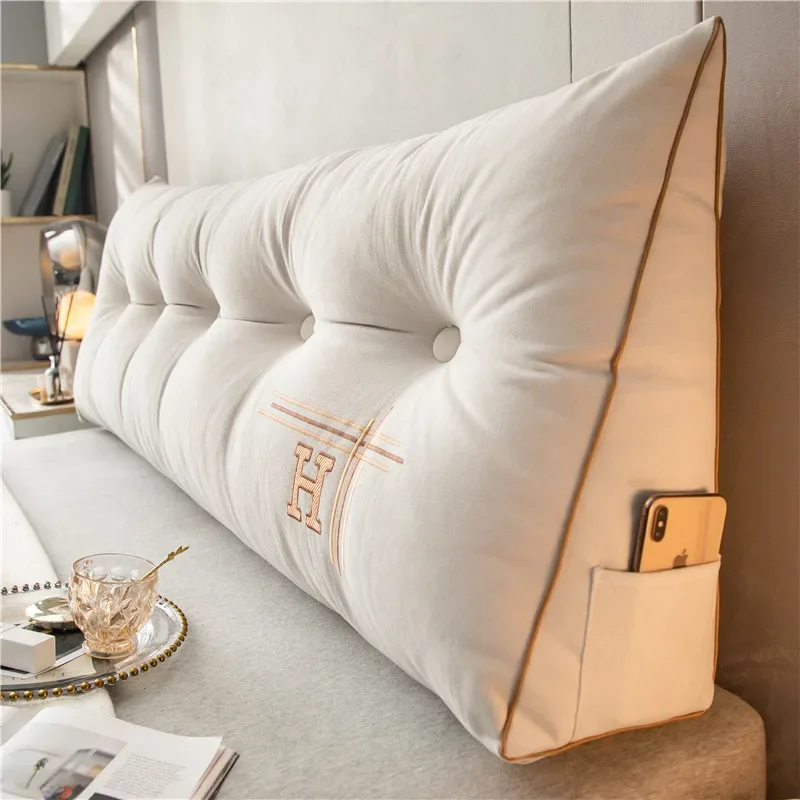 Light luxury velvet triangular bedside cushion, tatami bed cushion, embroidered large backrest, cross-border distribution