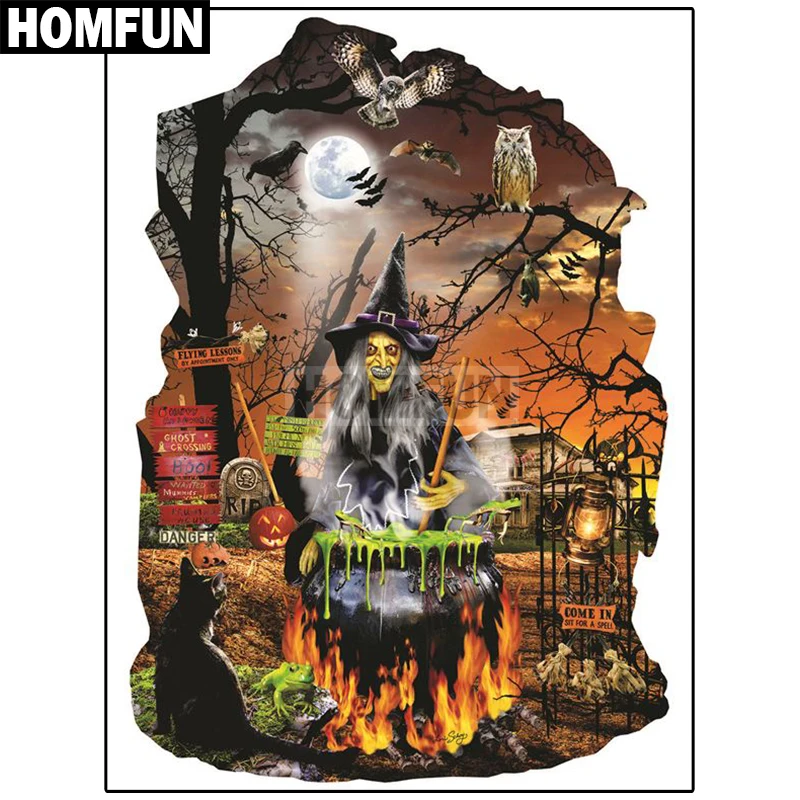 

HOMFUN полная квадратная/круглая дрель 5D DIY алмазная живопись "Хэллоуин" вышивка крестиком 5D домашний декор подарок A02692