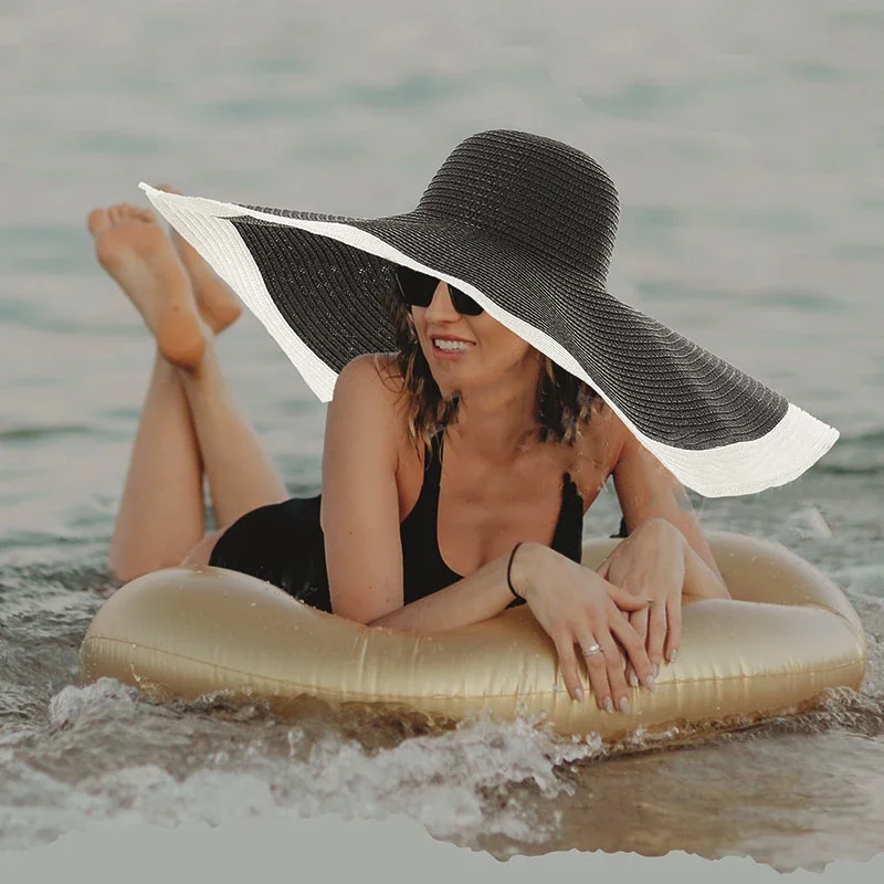 Premium Summer UV Protection Sunscreen Foldable Large Straw Hat Wide Brim Beach Hat Floppy Breathable Photography Sun Hat Female