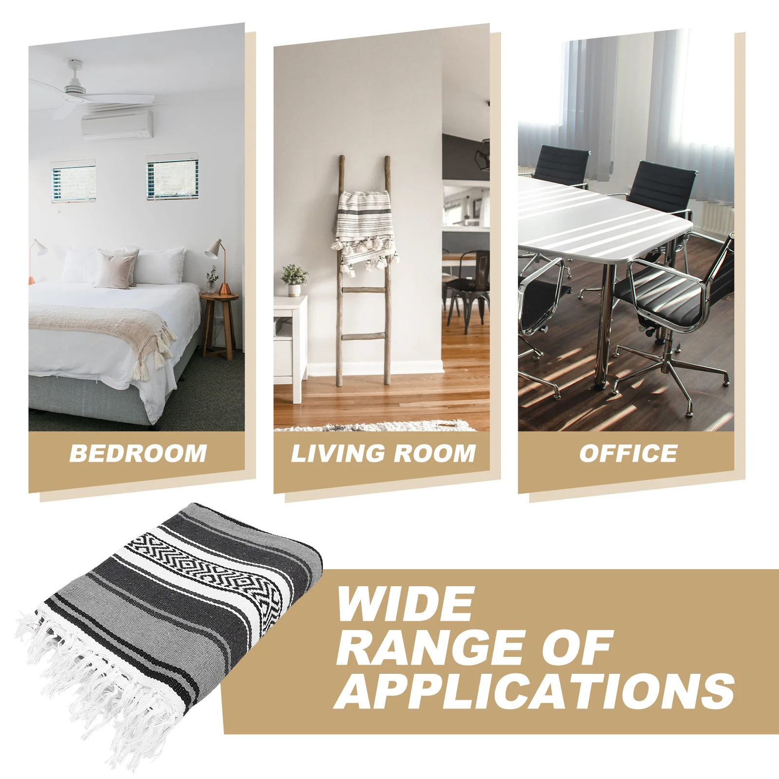 

Mexican Blanket Grey 130x180cm Vibrant Polyester Cotton Yoga Mat Cape Woven Sofa Car Throw Mexican Blanket