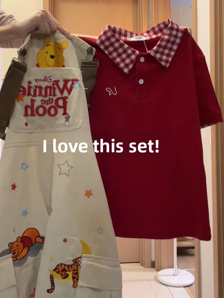 

Retro American Plaid Ne ort Sve T-irt Women Pure Cotton Loose Fit Versatile College Sle Top Korean Commute Sle