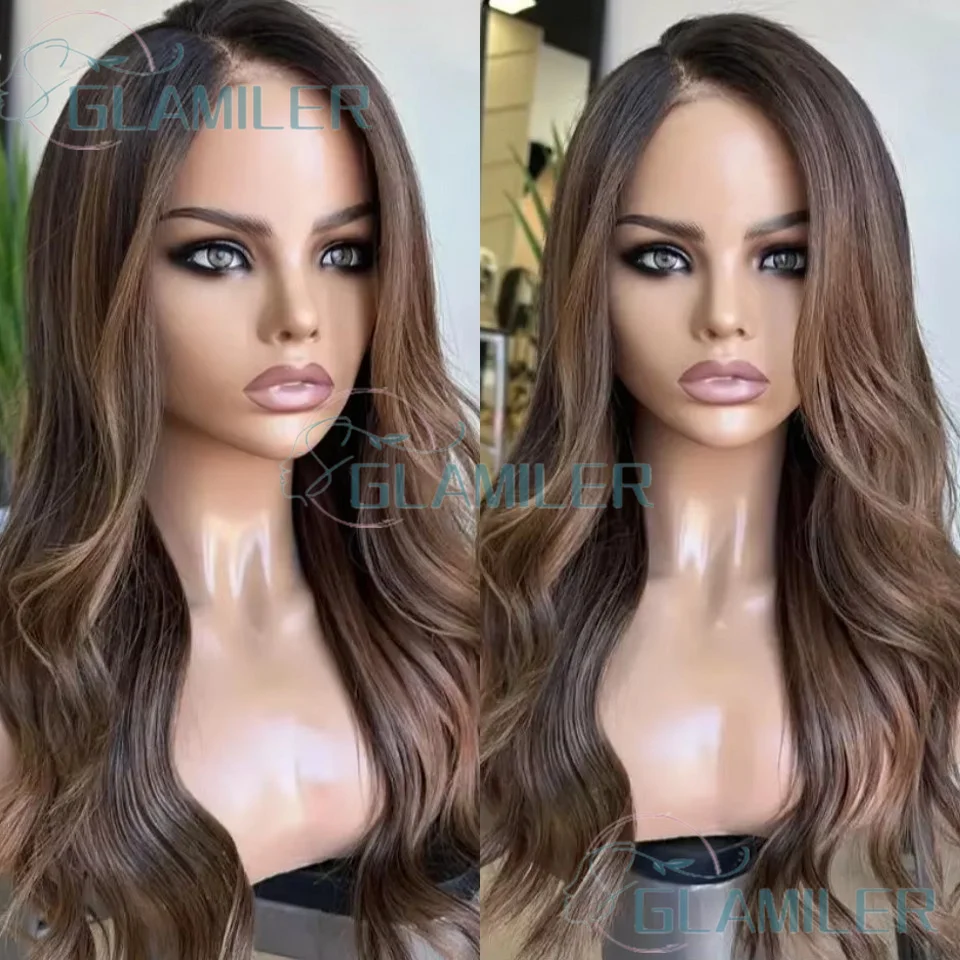

Dark Brown Natural Brown Human Hair 13x6/360 Lace Front Wigs With Natural Hairline Around Highlight Brown 5x5 Silk Base Wigs
