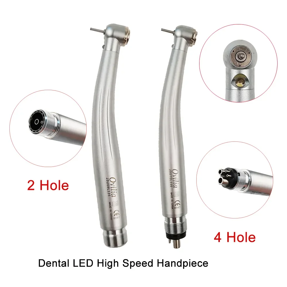 

Dental LED High Speed Handpiece Standard Head Push Button Three Water Spray E-generator Air Turbine 2/4 Holes Dentistry Tool