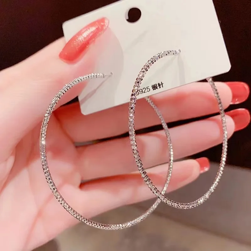 New Fashion Trend 925 Silver Needle Exaggerated Exquisite Simple Large Hoop Earrings Women's Jewelry Party Gift Wholesale