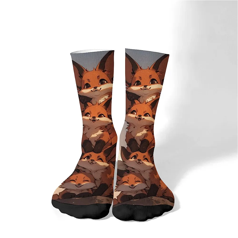 

Whimsical cartoon fun Fox cute men's mid-tube socks Crew socks, street hip hop Harajuku style, novelty holiday party gifts.