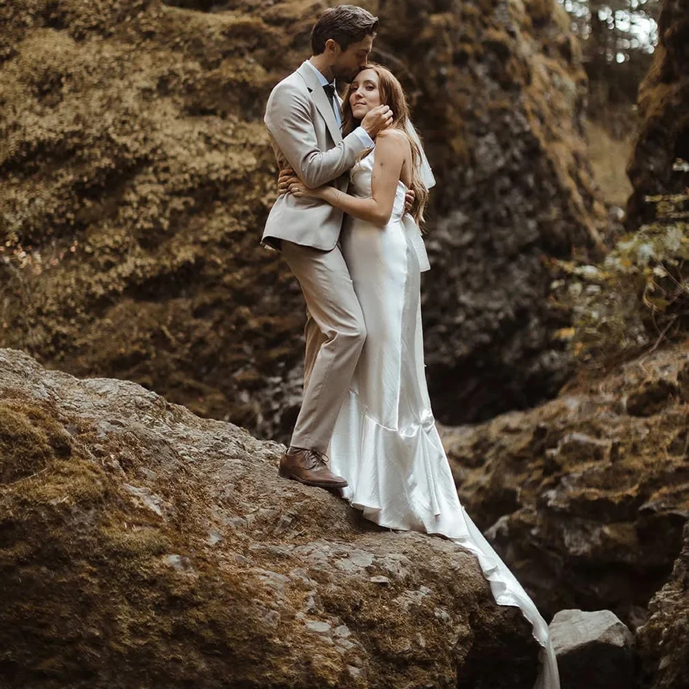 Robe de mariée évasée à volants et col bénitier, tenue de mariage à bretelles Spaghetti, dos nu avec cravate en ruban, coupe basse