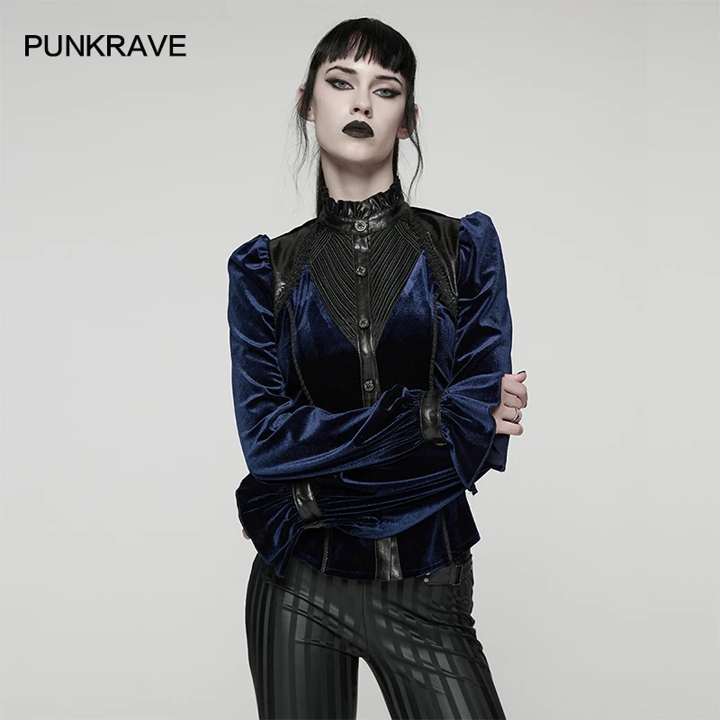 

Женская великолепная эластичная бархатная визуальная рубашка в стиле панк-рейв в стиле готики, нежные топы с 3D инвернутой треугольной текстурой и вышивкой, 2 цвета