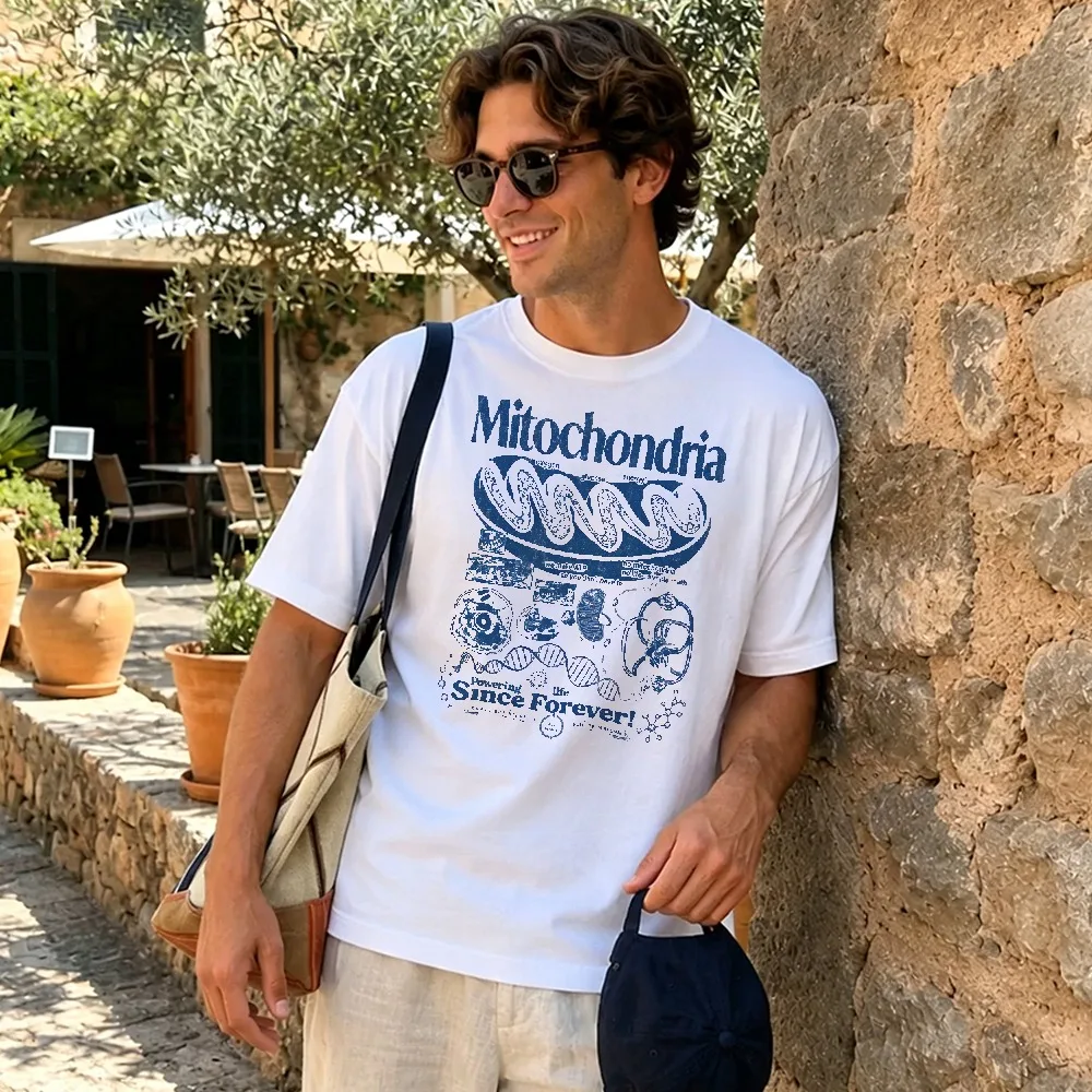 Mitochondria Powering Since Forever Vintage Biology Cell Diagram Graphic Tees Men Casual Science Teacher Student Daily Tops