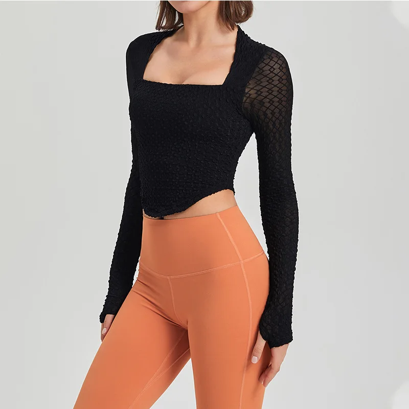 

Breathable Long Sleeve Crop Tops for Women Slim Fit Workout Shirts with Thumb Hole Cropped Athletic Gym Top