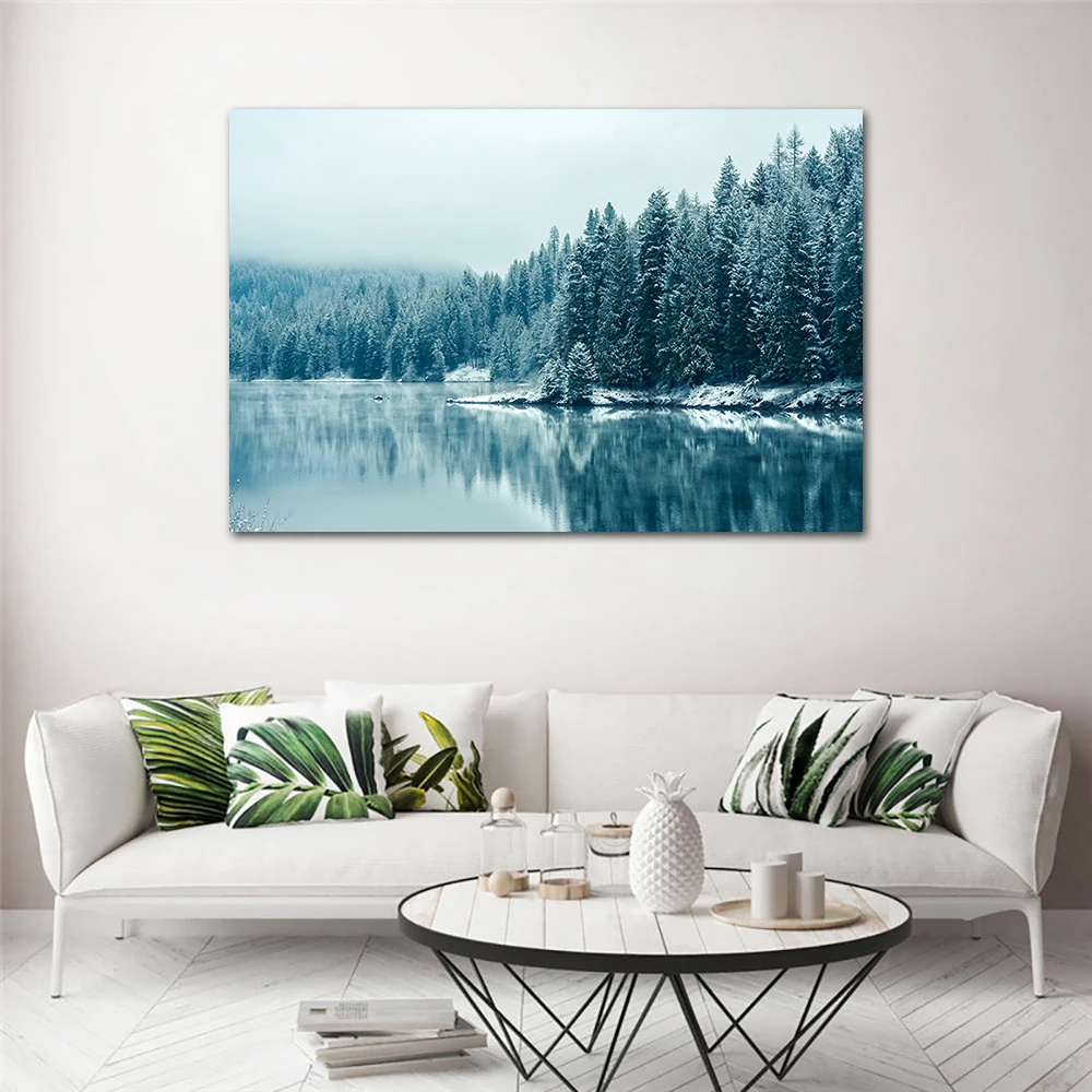 Artwork of Inner Peace Forest Lake Wall Art Canvas Painting Poster Print Mural Home Decor Items Illustration